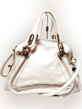 Chloe Paraty Cream Leather Satchel Tote with Detachable Shoulder Strap